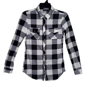 Rue 21 black & white checkered long sleeve women’s shirt size extra small